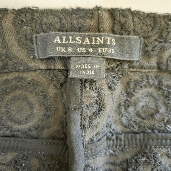 AllSaints Comely Brown/Black Textured Embroidered Button-Front Skirt Size 4 - Picture 2 of 12